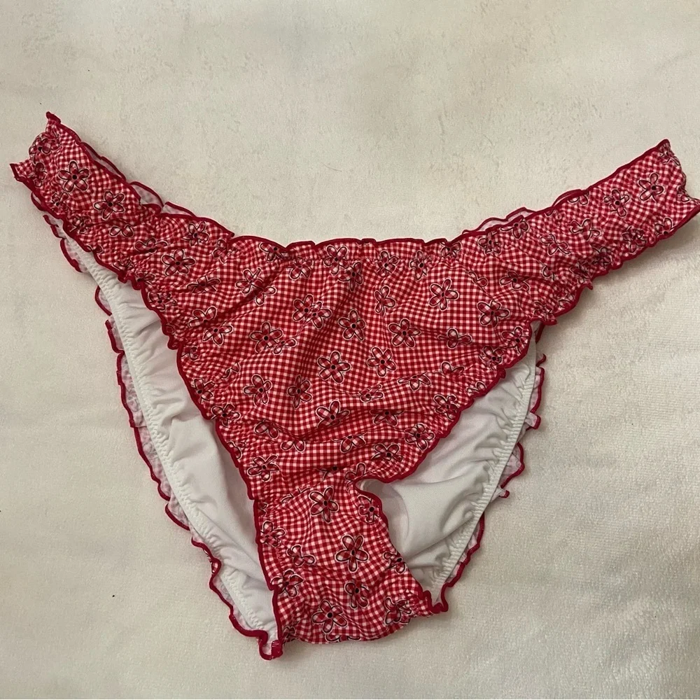 New! Frankie's Bikinis x PINK Red and White sweetwater Cheeky Bikini 3737